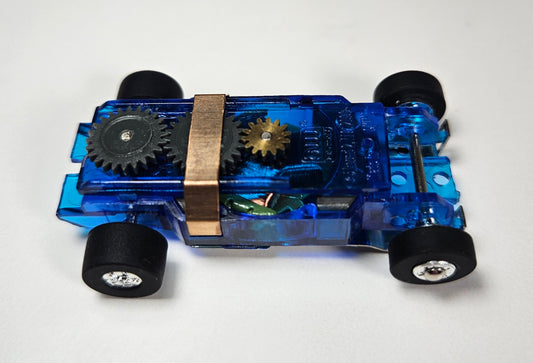 Auto World Parts Thunderjet Complete Chassis. Blue Chassis, Chrome Wheels, Black Tires (Long Wheelbase)