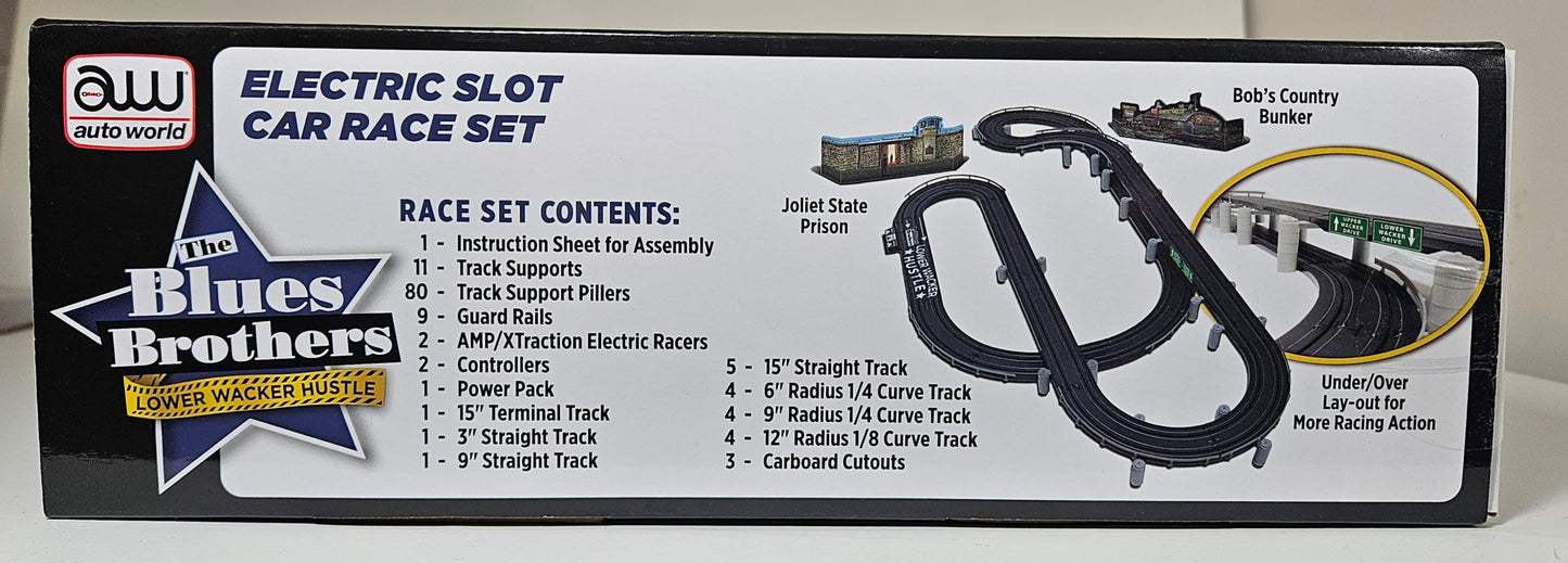 Auto World Race Set Xtraction SRS360 18' Blues Brothers Lower Wacker Hustle Slot Race Set HO Scale