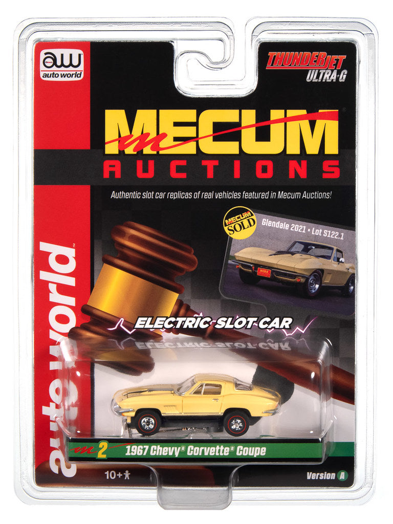Auto World Thunderjet SC406-2A 1967 Chevy Corvette Coupe Sunfire Yellow HO Scale Slot Car