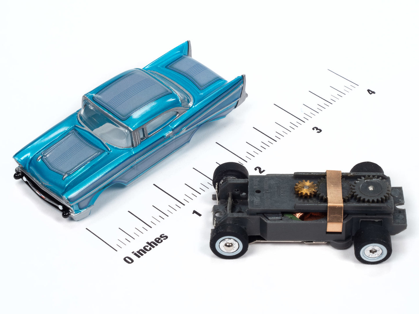 Auto World Thunderjet SC411-3B 1957 Chevrolet Bel Air Lowrider (Aqua) HO Scale Slot Car