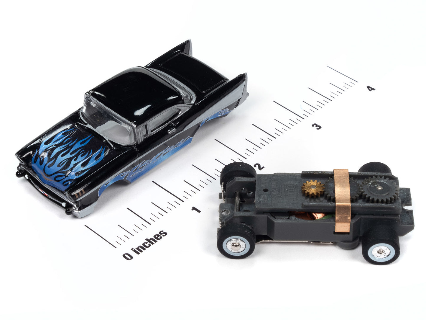 Auto World Thunderjet SC411-3A 1957 Chevrolet Bel Air Lowrider (Black) HO Scale Slot Car