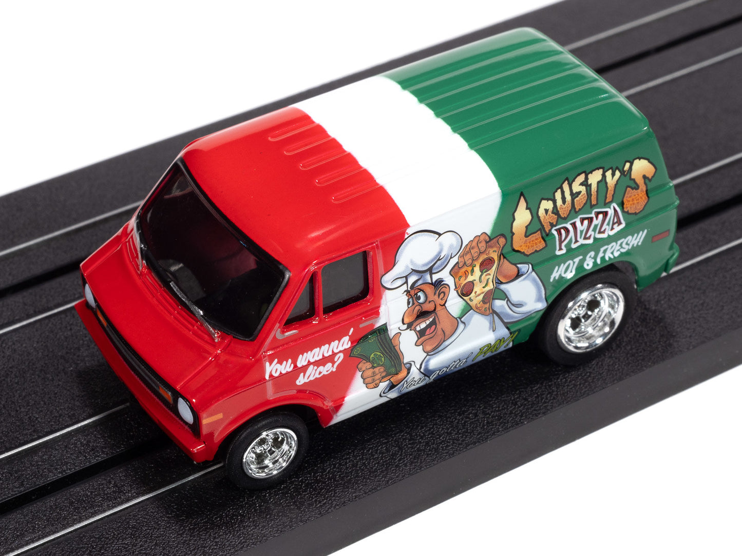 Auto World 4Gear SC414-1A 1973 Dodge Delivery Van (Red, White & Green) HO Scale Slot Car