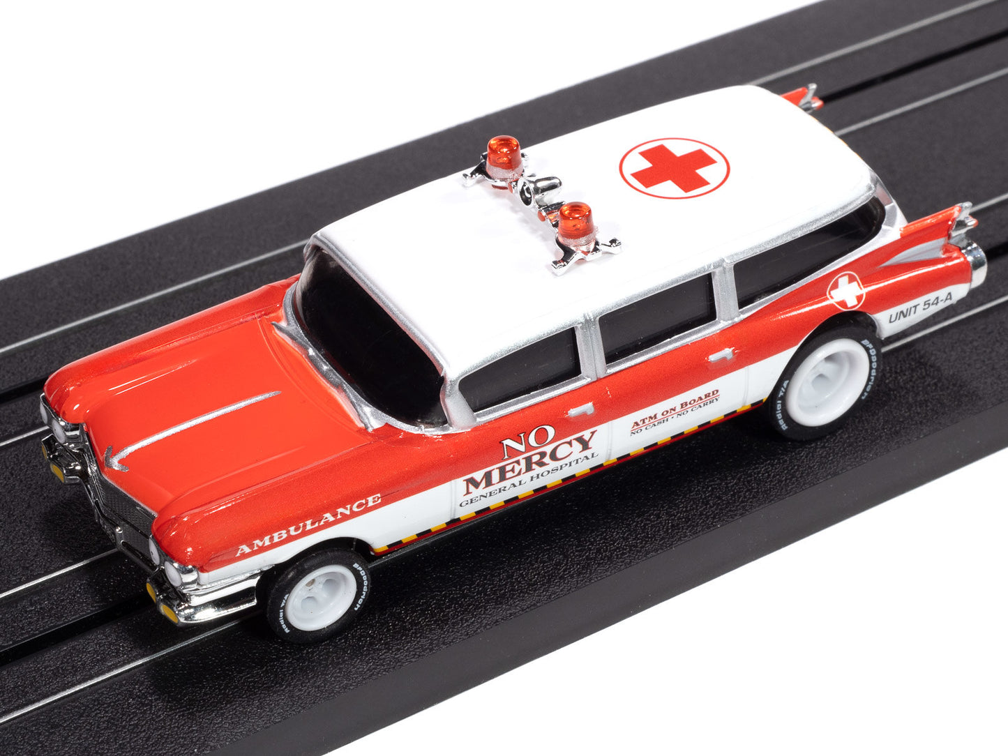 Auto World 4Gear SC414-4A 1959 Cadillac Ambulance (Red & White) HO Scale Slot Car