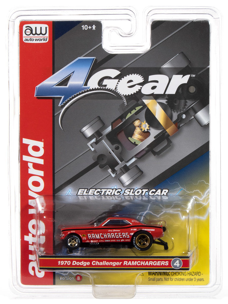 Auto World 4Gear SC413-4B 1970 Dodge Challenger Ramcharger (Red) HO Scale Slot Car