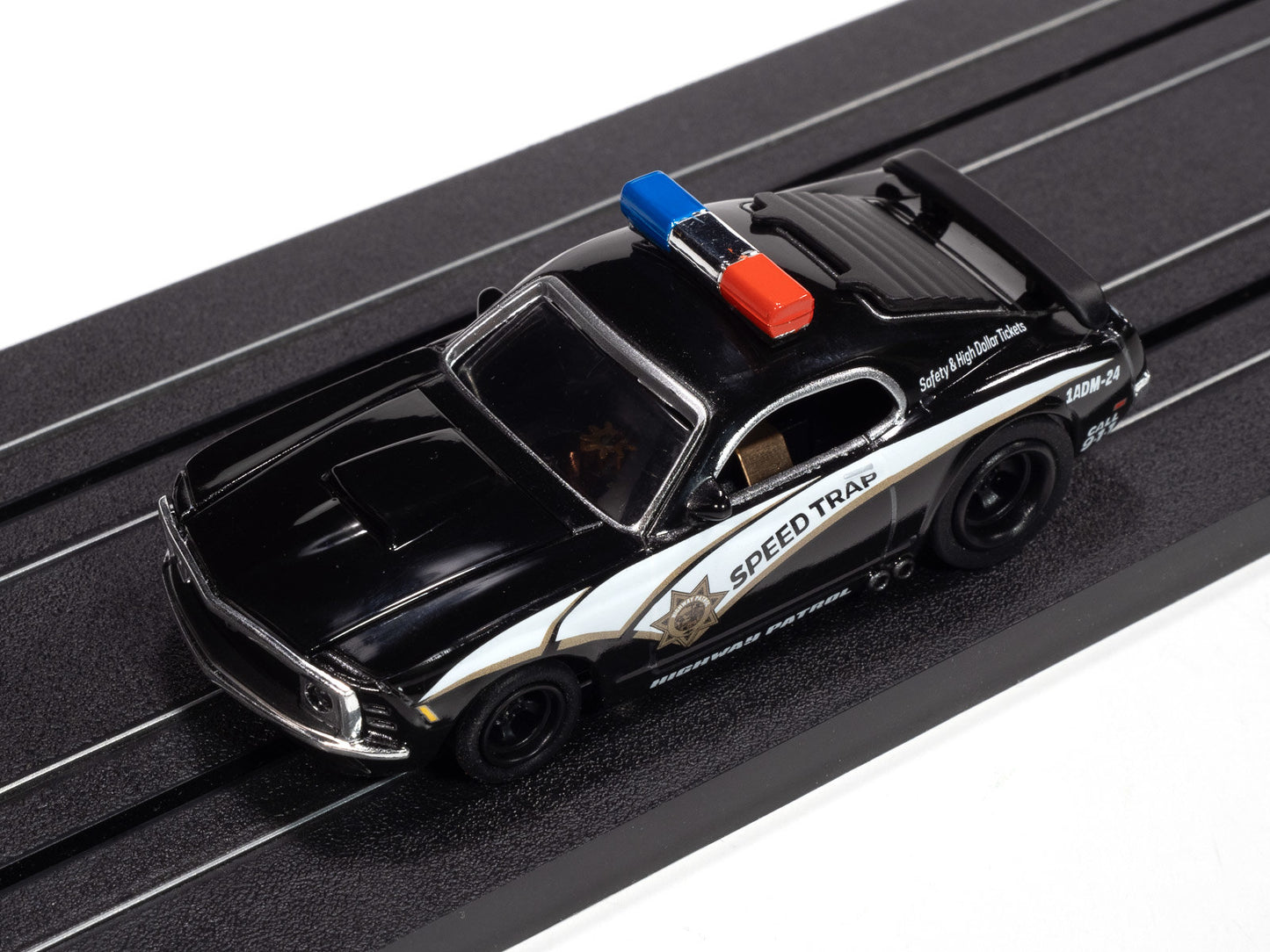 Auto World 4Gear SC414-2B 1970 Ford Mustang Highway Patrol Car (Black w/ White Stripes) HO Scale Slot Car