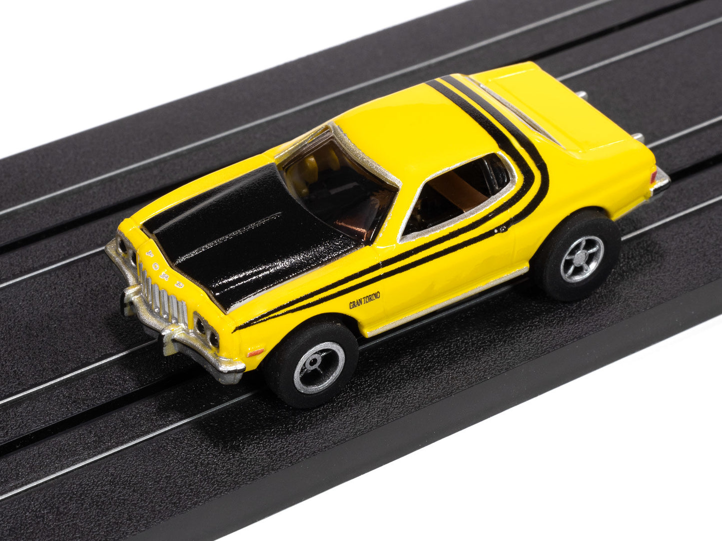 Auto World Xtraction SC417-4B 1976 Ford Torino Gloss (Yellow) HO Scale Slot Car