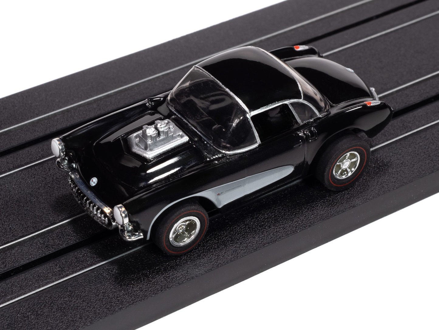 Auto World Xtraction SC417-2A 1957 Chevy Corvette Convertible (Black & White) HO Scale Slot Car