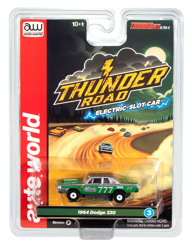 Auto World Thunderjet SC423-3B 1964 Dodge 330 Pro Stock (Green & Silver) HO Scale Slot Car