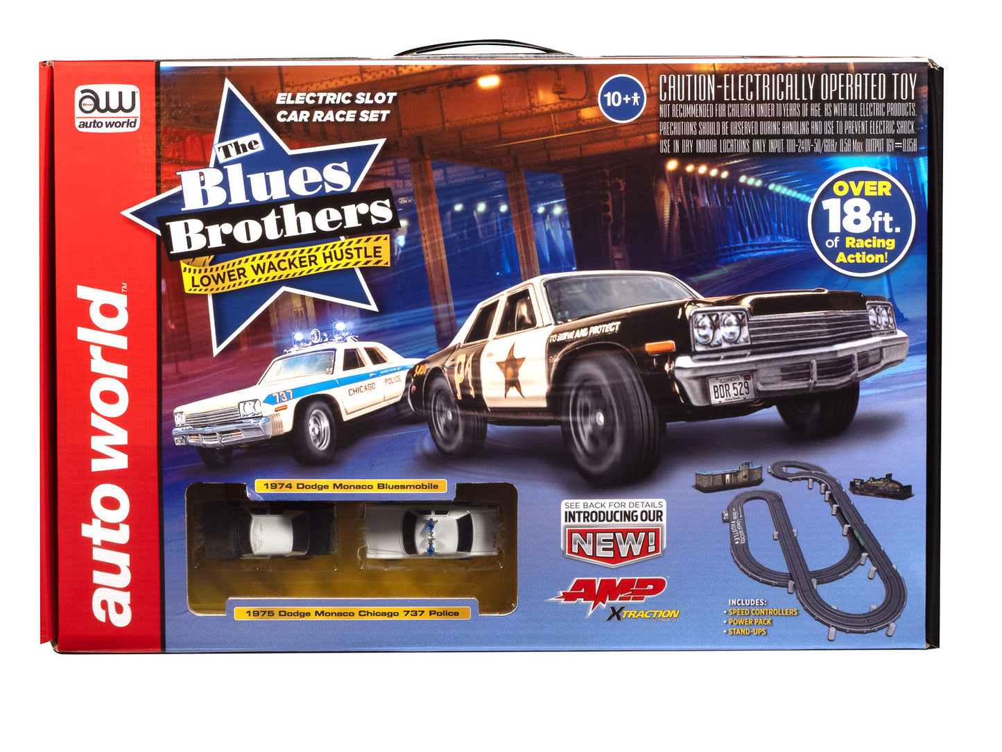 Auto World Race Set Xtraction SRS360 18' Blues Brothers Lower Wacker Hustle Slot Race Set HO Scale