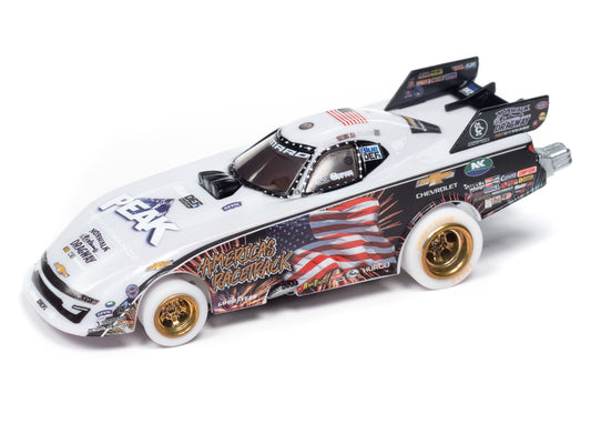 Auto World 4Gear SC405-1 John Force Night Under Fire 2023 Chevy Camaro NHRA Funny Car (iWheels) HO Scale Slot Car