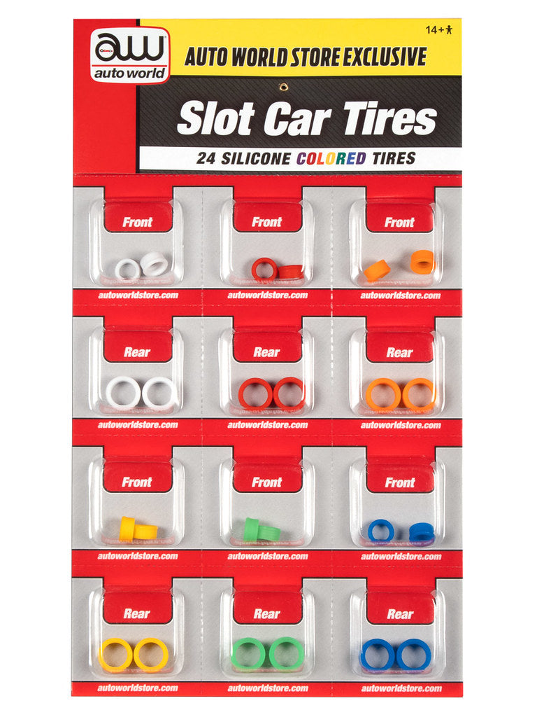 Auto World Parts 4Gear COLORED SILICONE REPLACEMENT TIRES (24 TIRES) HO SCALE SCM161