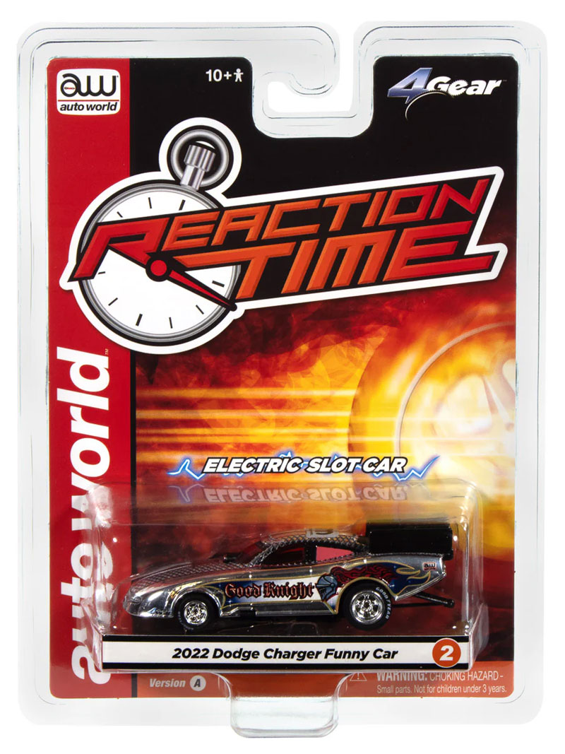 Auto World 4Gear SC421-2A 2022 Dodge Charger Good Knight FC (Silver Chm, Black, White, Blue & Red) HO Scale Slot Car
