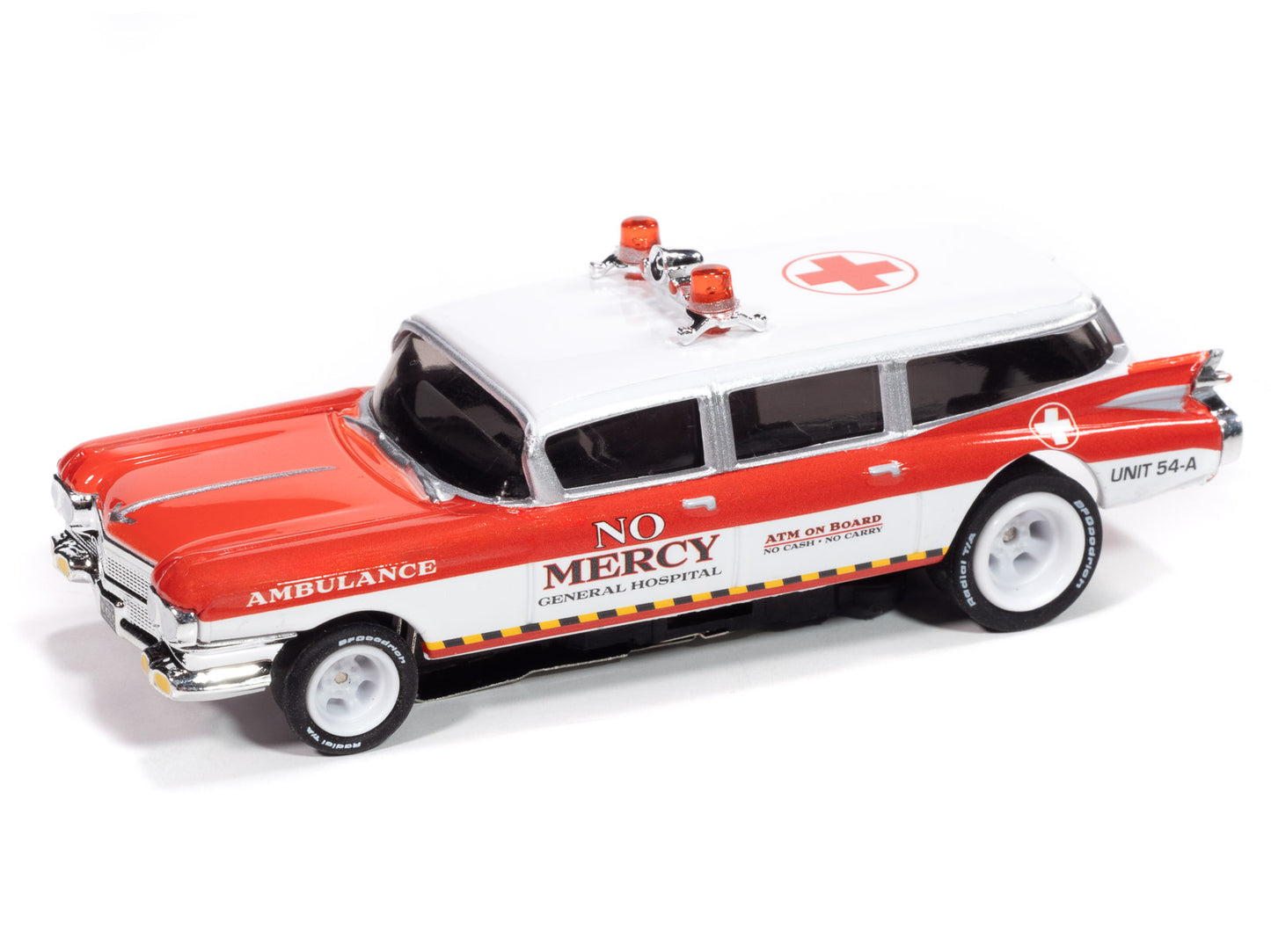 Auto World 4Gear SC414-4A 1959 Cadillac Ambulance (Red & White) HO Scale Slot Car