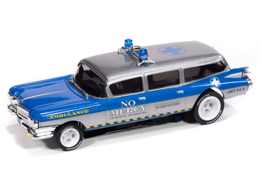 Auto World 4Gear SC414-4B 1959 Cadillac Ambulance (Silver & Blue) HO Scale Slot Car