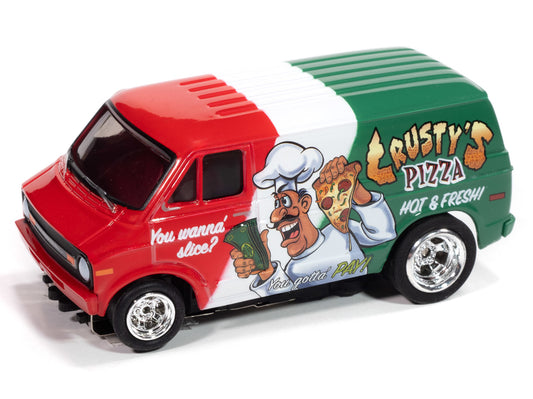 Auto World 4Gear SC414-1A 1973 Dodge Delivery Van (Red, White & Green) HO Scale Slot Car