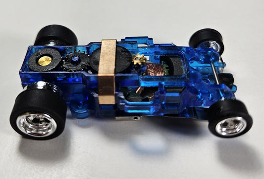 Auto World Parts 4Gear Complete Chassis. Blue Chassis, Chrome Wheels, Black Tires (Long Wheelbase)