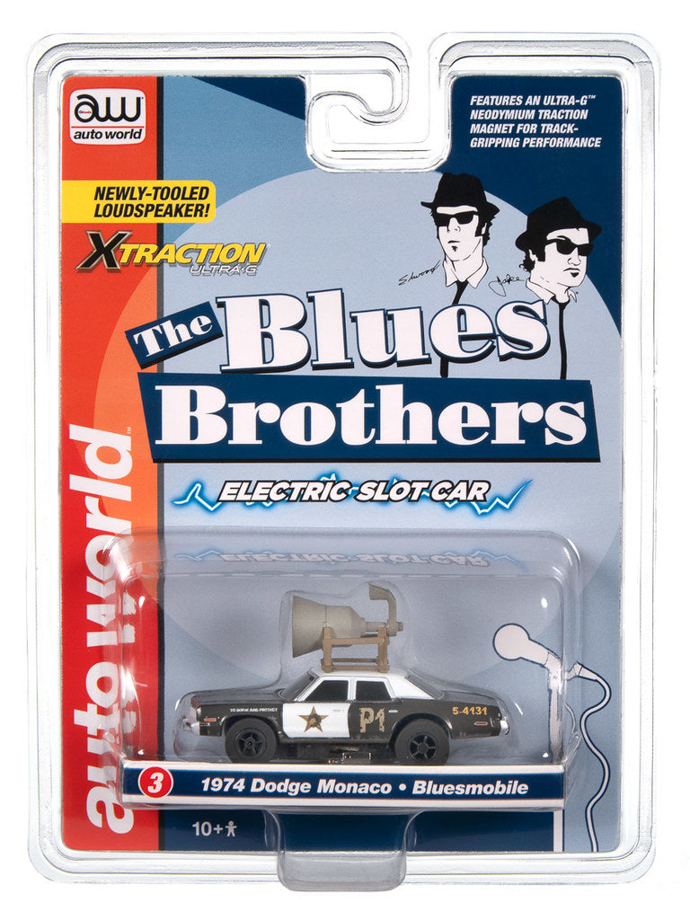 Auto World Xtraction SC409-3 Blues Brothers 1974 Dodge Monaco w/Gray Speaker HO Scale Slot Car