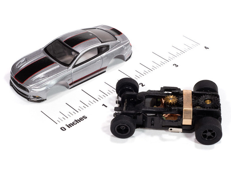 Auto World Xtraction SC410-1A 2015 Ford Mustang GT (Silver & Black) HO Scale Slot Car