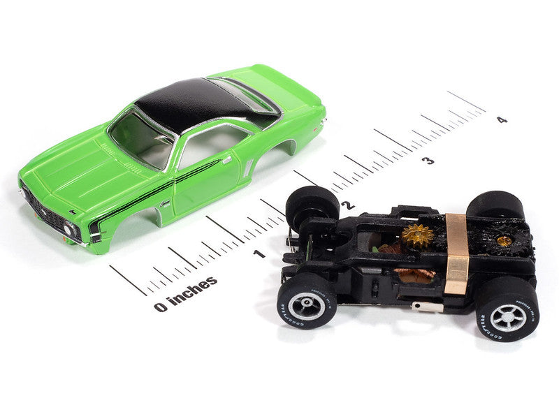 Auto World Xtraction SC410-2B 1969 Chevy Camaro (Neon Green & Black) HO Scale Slot Car