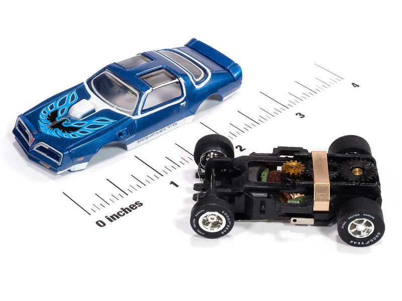 Auto World Xtraction SC410-3A 1977 Pontiac Firebird T/A (Blue, White & Black) HO Scale Slot Car