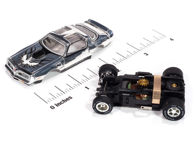 Auto World Xtraction SC410-3B 1977 Pontiac Firebird T/A (Chrome, Black & White) HO Scale Slot Car