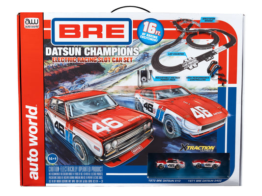 Auto World Race Set Xtraction SRS353 BRE Datsun Champions 16' Slot Car Race Set