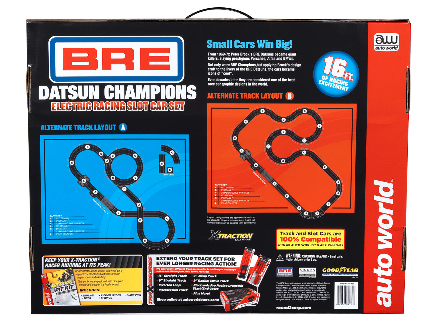 Auto World Race Set Xtraction SRS353R BRE Datsun Champions 16' Slot Car Race Set