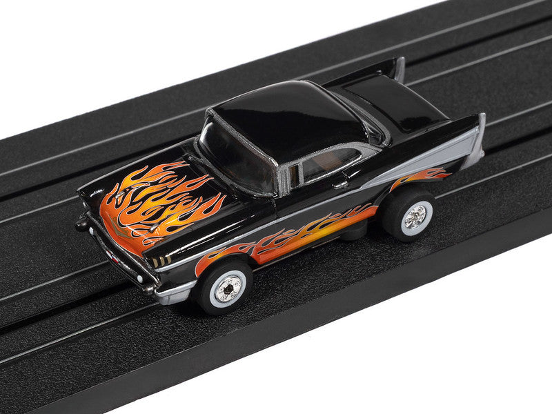 Auto World Thunderjet SC434-3A 1957 Chevrolet Bel Air Lowrider Black w/Flames HO Scale Slot Car