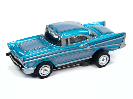 Auto World Thunderjet SC411-3B 1957 Chevrolet Bel Air Lowrider (Aqua) HO Scale Slot Car
