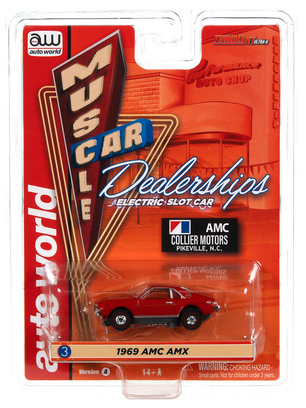 Auto World Thunderjet SC394-3A 2023 R3 COLLIER MOTORS - 1969 AMC AMX (RED) HO Scale Slot Car