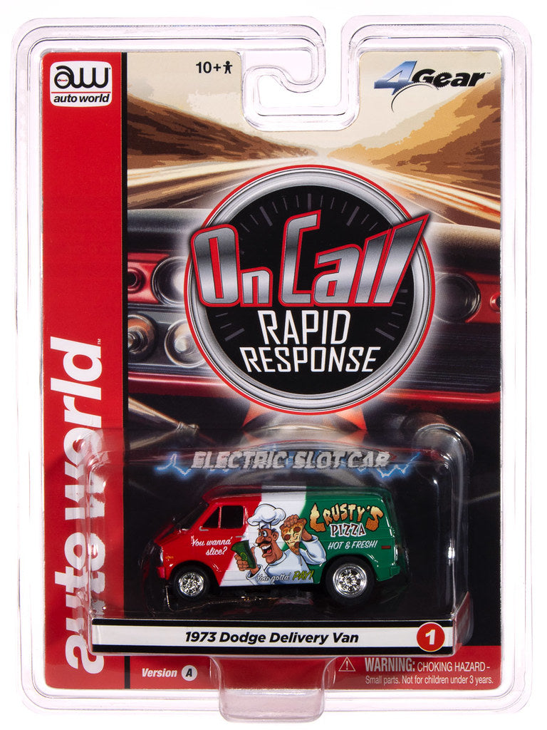 Auto World 4Gear SC414-1A 1973 Dodge Delivery Van (Red, White & Green) HO Scale Slot Car