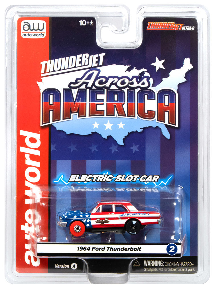 Auto World Thunderjet SC430-2A 1964 Ford Thunderbolt (White, Red & Blue) HO Scale Slot Car
