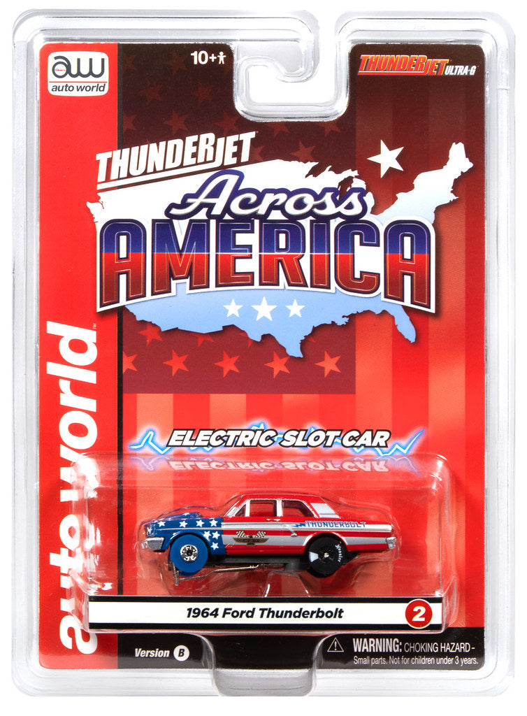 Auto World Thunderjet SC430-2B 1964 Ford Thunderbolt (Silver, White, Red & Blue) HO Scale Slot Car