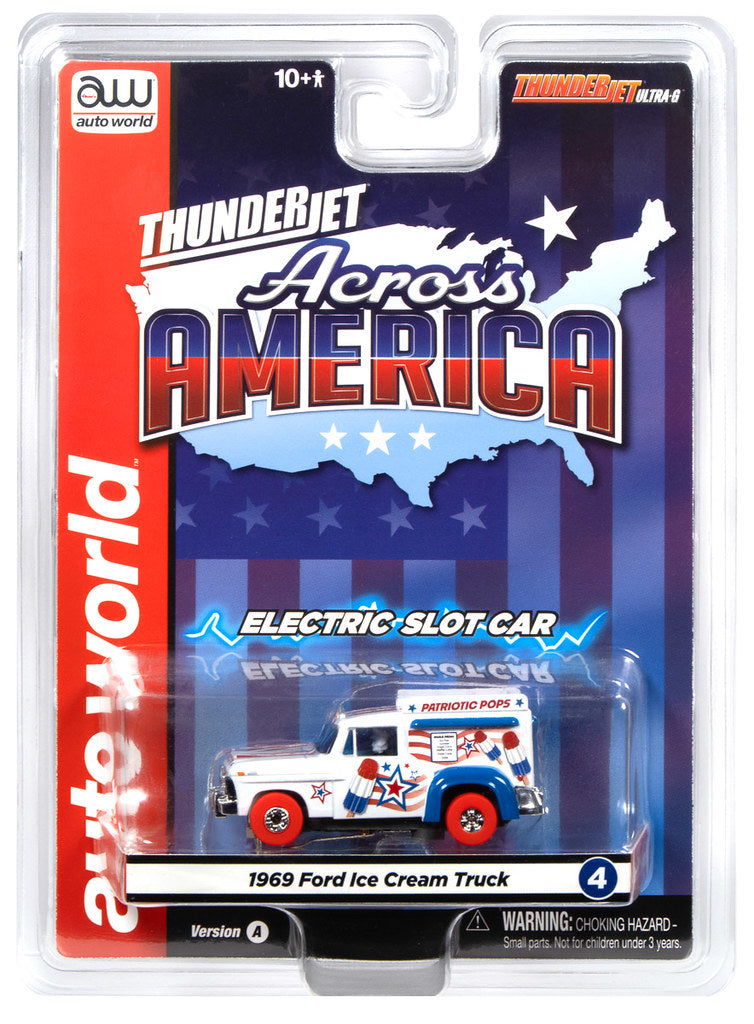 Auto World Thunderjet SC430-4A Ice Cream Truck (White, Red & Blue) HO Scale Slot Car