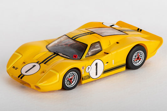 AFX Mega G+ 22025 Ford GT40 Mk IV No.1 Sebring - Yellow with Clear Windows - HO Scale Slot Car
