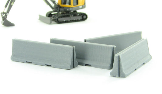 3D to Scale 64-100-GY - Traffic / Jersey Barriers 4 pack interlocking concrete grey - 1:64 Scale