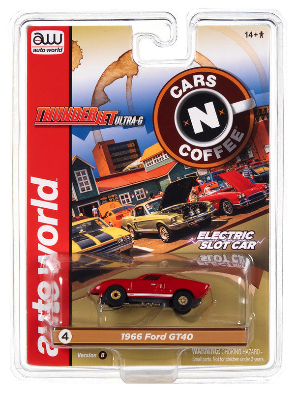 Auto World Thunderjet SC379 -4B 2022 R2 CARS N COFFEE 1966 FORD GT40 (RED) HO SCALE SLOT CAR