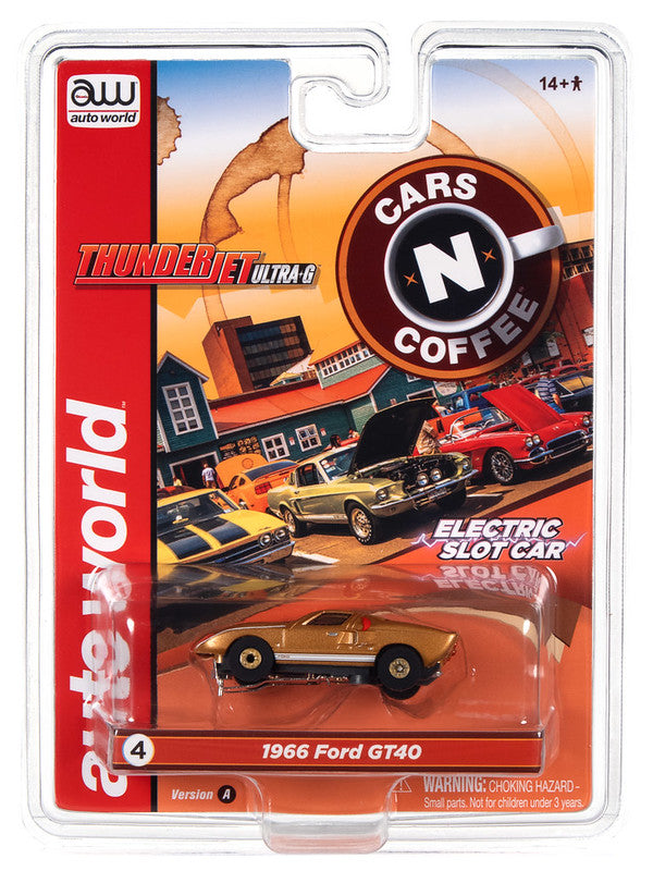 Auto World Thunderjet SC379 -4A 2022 R2 CARS N COFFEE 1966 FORD GT40 (GOLD) HO SCALE SLOT CAR