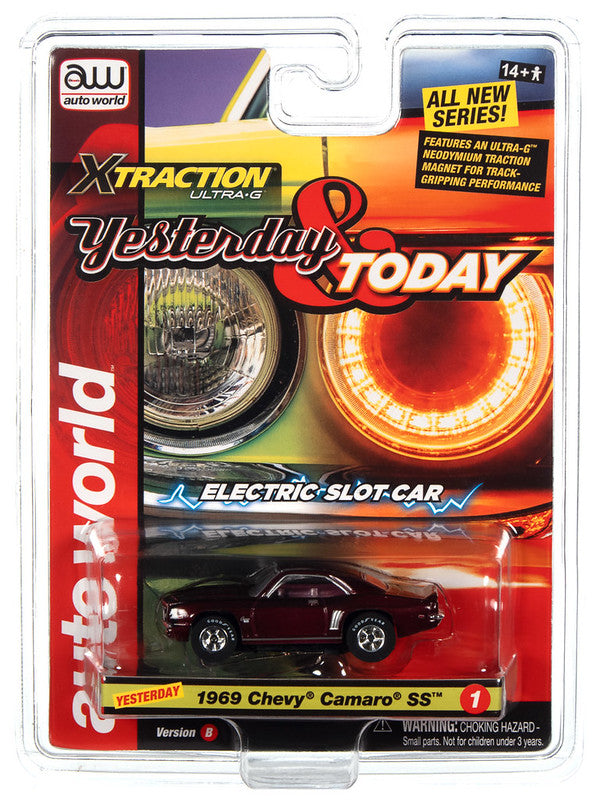 Auto World Xtraction SC384 R4 1969 CHEVROLET CAMARO (GARNET RED) HO Scale Slot Car