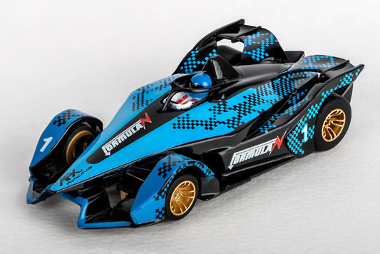 AFX Mega G+ 22039 - 2022 Formula N – Black & Blue No.1 with Gold Wheels - HO Scale Slot Car