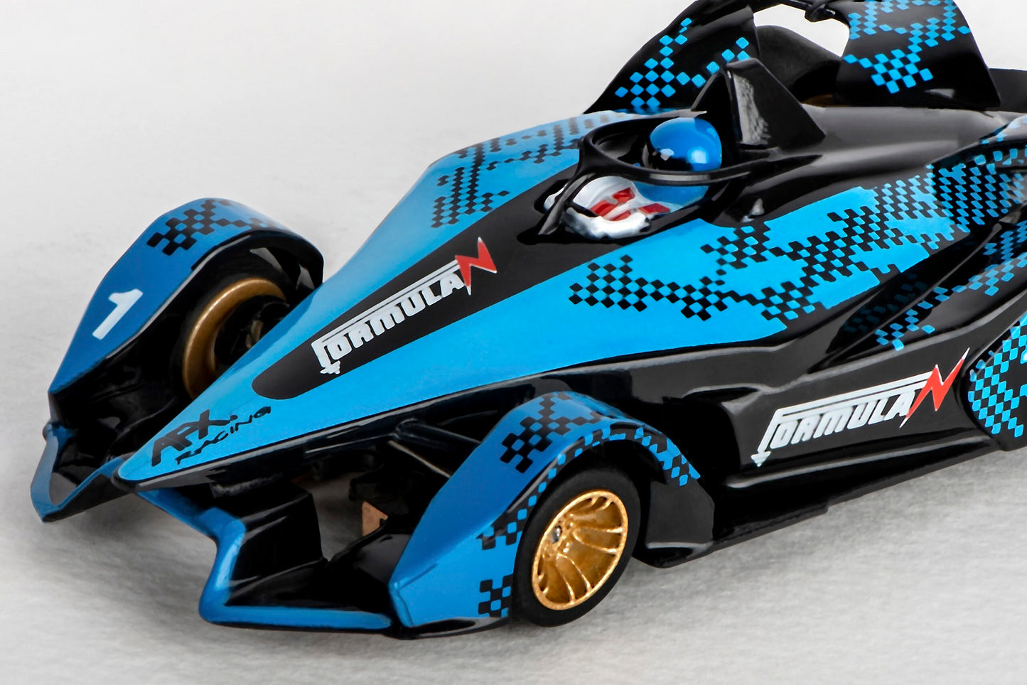 AFX Mega G+ 22039 - 2022 Formula N – Black & Blue No.1 with Gold Wheels - HO Scale Slot Car