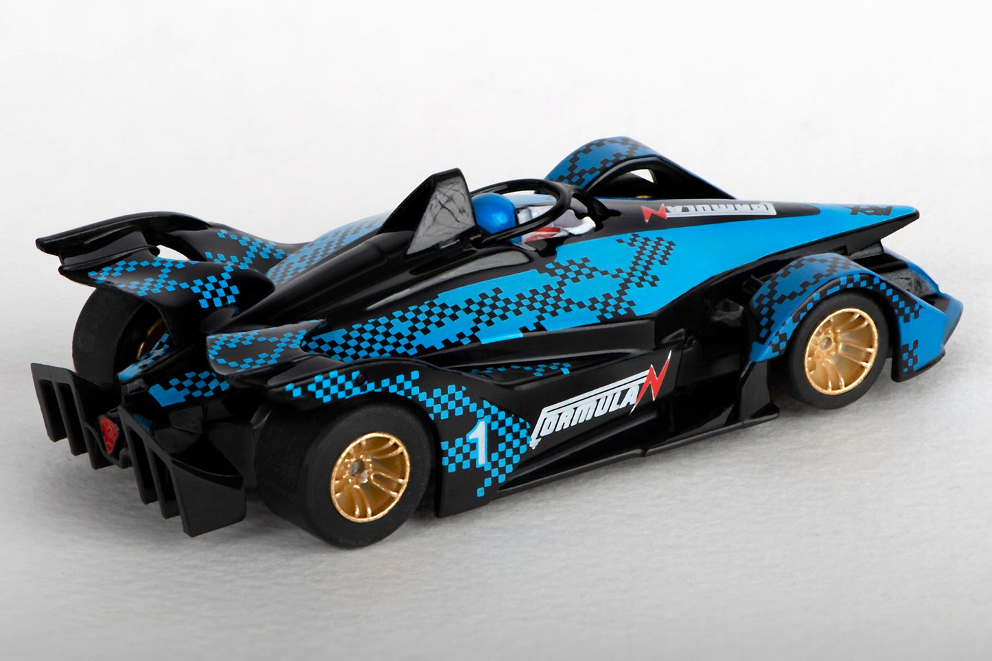 AFX Mega G+ 22039 - 2022 Formula N – Black & Blue No.1 with Gold Wheels - HO Scale Slot Car