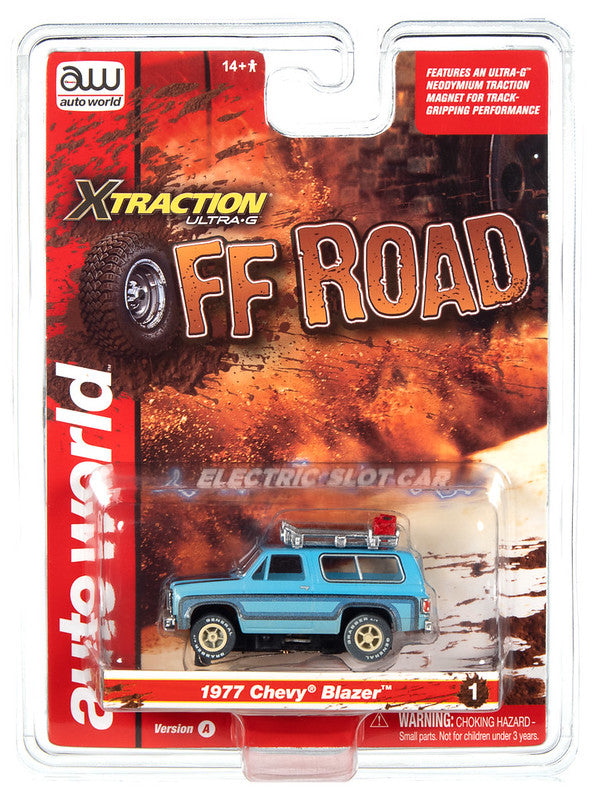 Auto World Xtraction SC388-1A 2023 R1 OFF ROAD 1977 CHEVROLET BLAZER (BLUE) HO Scale Slot Car