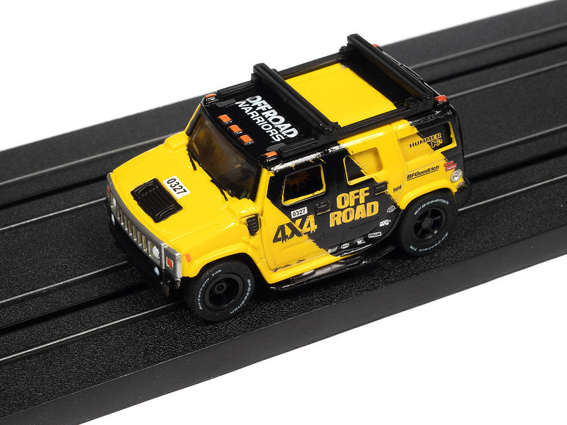 Auto World Xtraction SC388-2A 2023 R1 OFF ROAD 2005 HUMMER H2 (YELLOW) HO Scale Slot Car