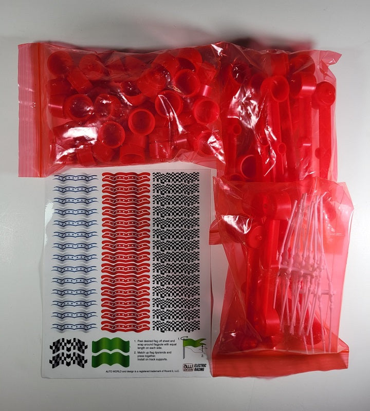 Auto World Accessories (Bulk Item) Track Supports / Pillars / Flagpoles / Sticker Sheet (94 pieces)