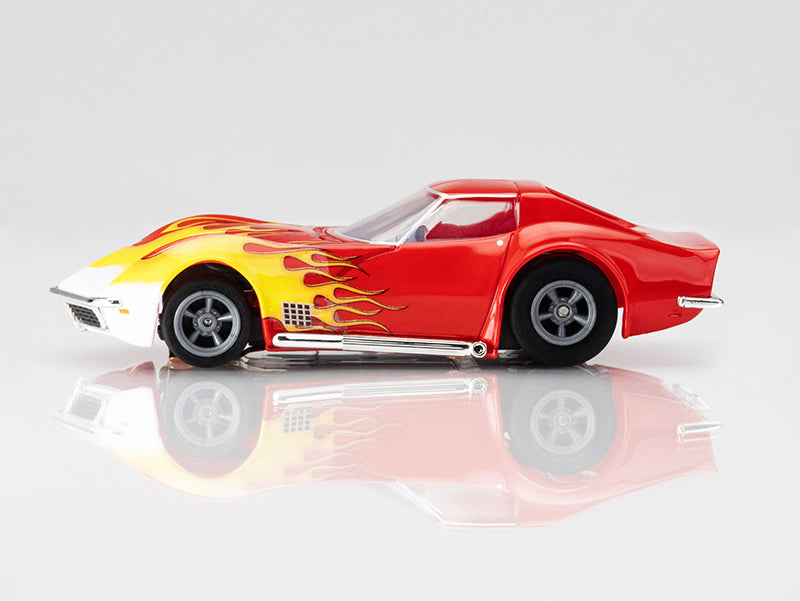 AFX Mega G+ 22055 Corvette 1970 Red with Yellow Wildfire - HO Scale Slot Car