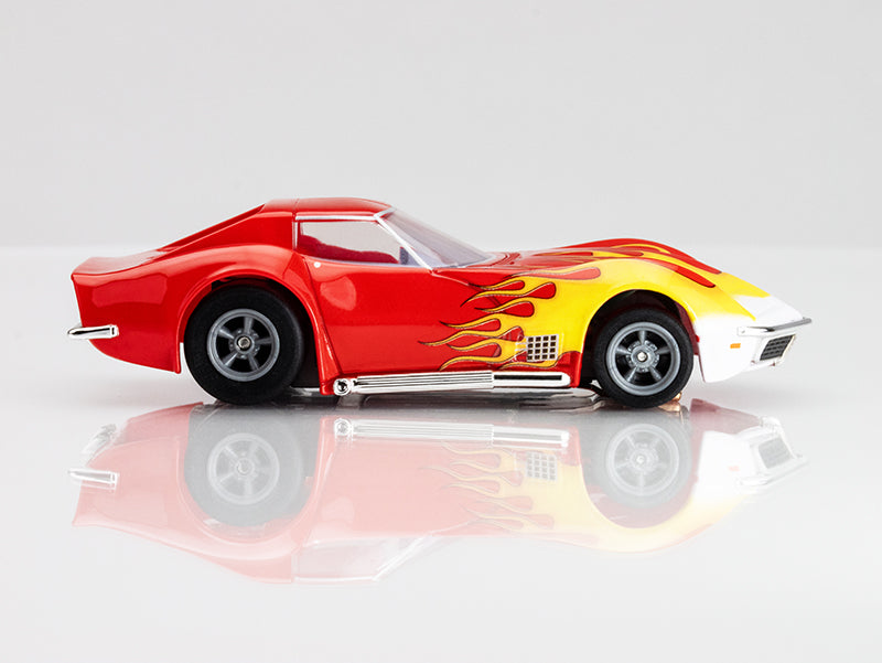 AFX Mega G+ 22055 Corvette 1970 Red with Yellow Wildfire - HO Scale Slot Car