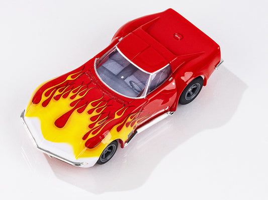 AFX Mega G+ 22055 Corvette 1970 Red with Yellow Wildfire - HO Scale Slot Car