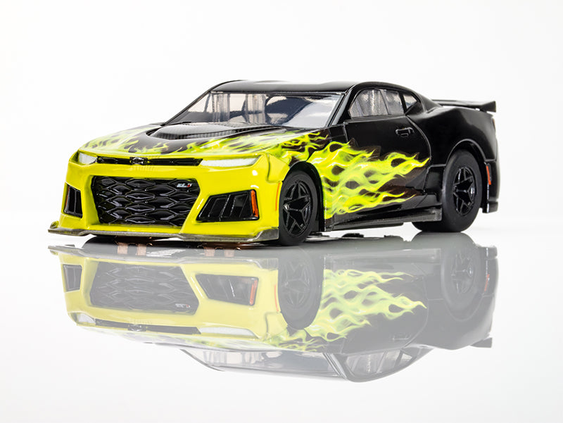 AFX Mega G+ 22060 Camaro ZL1 2021 Wildfire Black-Lime Flame - HO Scale Slot Car