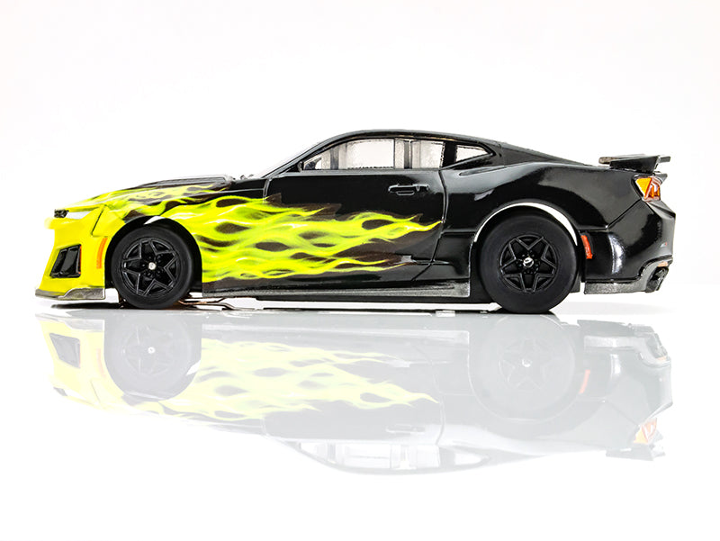 AFX Mega G+ 22060 Camaro ZL1 2021 Wildfire Black-Lime Flame - HO Scale Slot Car